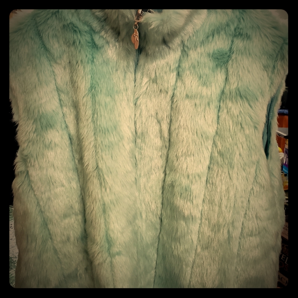 Teal faux fur vest
